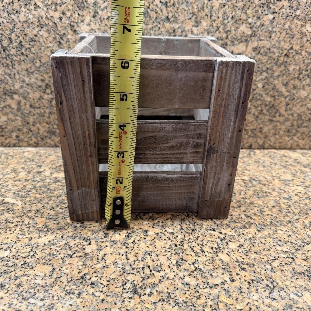 Rustic Brown Wood Square Decorative Storage Box SM Crate Planter Holder Cottage